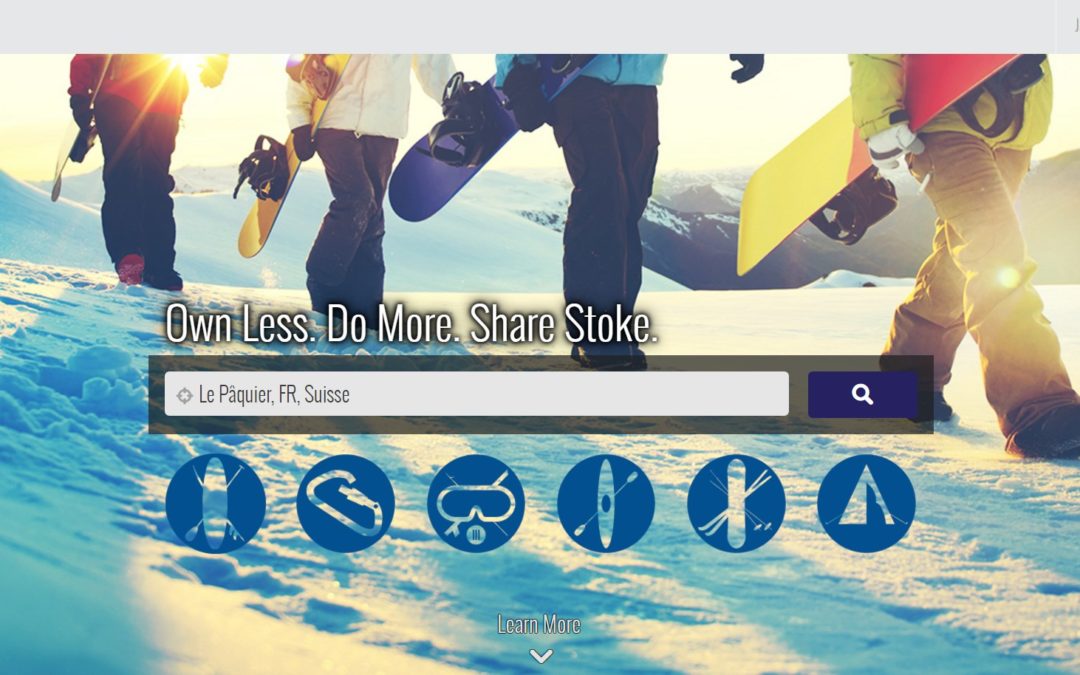 capture d'écran de Stokeshare, plateforme de prêt entre particulier de matériel de sport outdoor