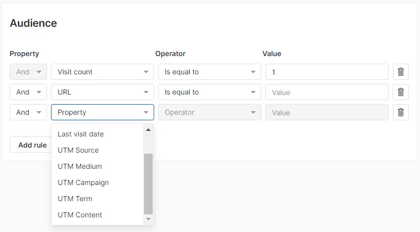 solution notification wisp - screenshot configuration audience (2020-05-02, getwisp)